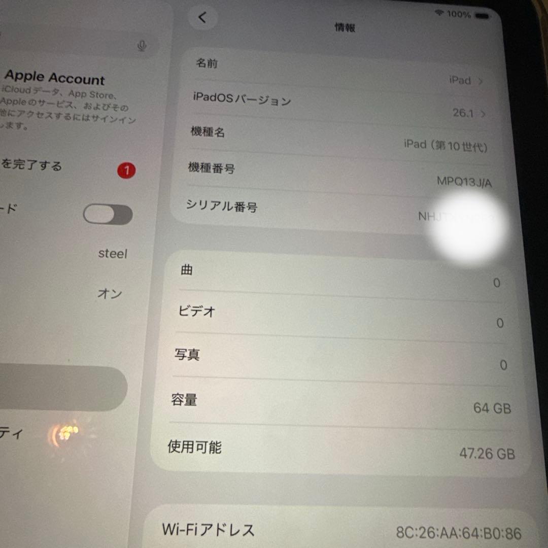 「美品」Apple iPad (第10世代) Wi-Fi 64GB保護ケース付け