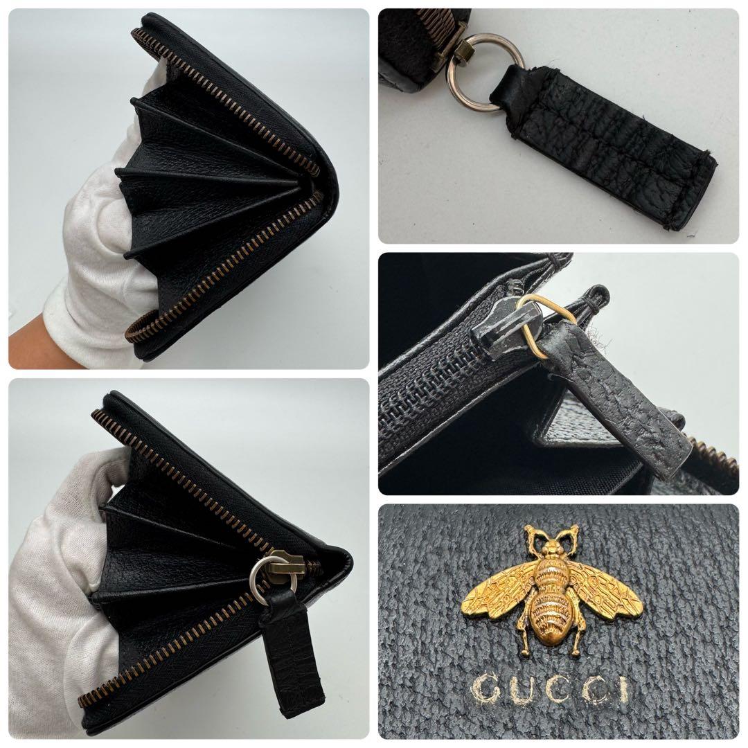 【美品・箱・袋付き】グッチ　アニマリエ　長財布　黒　ラウンドファスナー　蜂　ビー