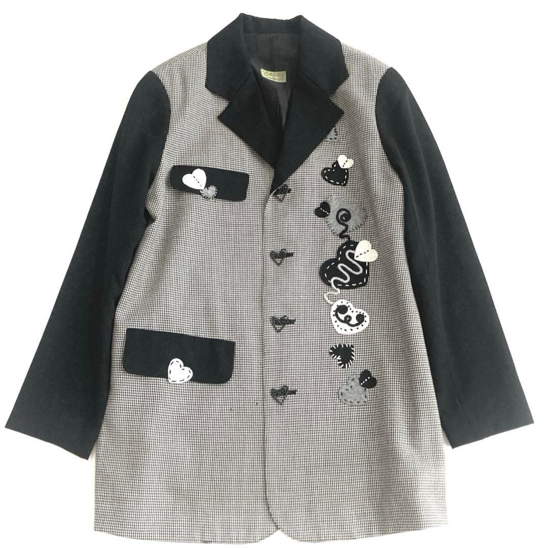アルベロベロ テーラードジャケット 千鳥格子 刺繍 ハート アシンメトリー 黒
