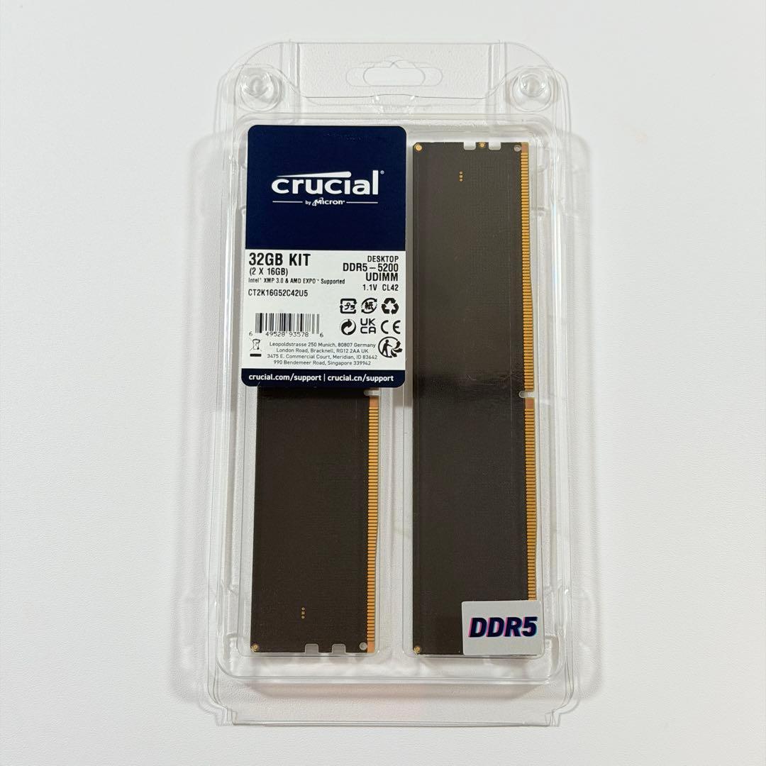 【新品未開封】Crucial DDR5-5200 32GBメモリ（16GBx2）