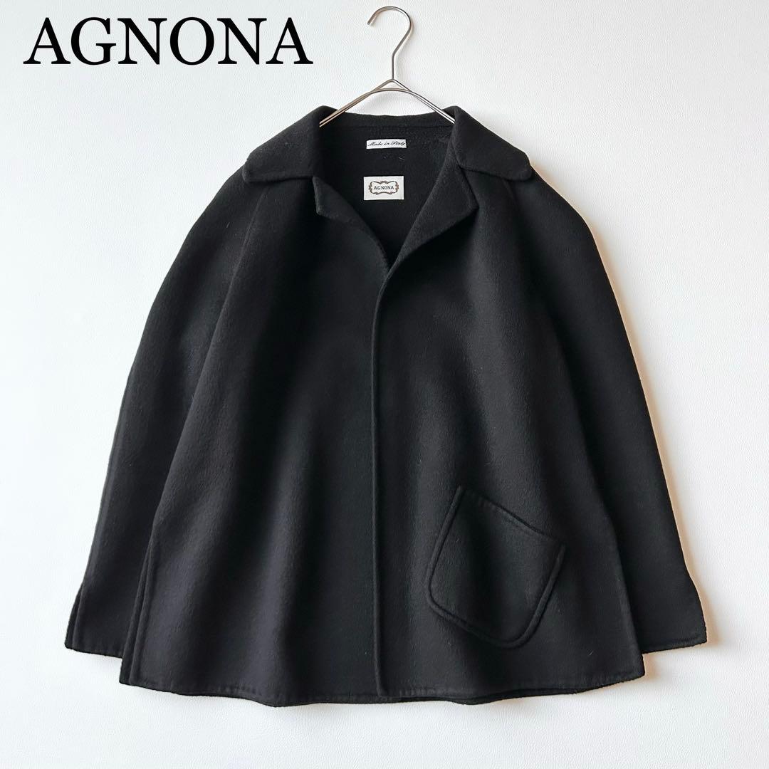 3039y美品 アニオナ カシミヤ混ダブルフェイスジャケット L 黒 イタリア製