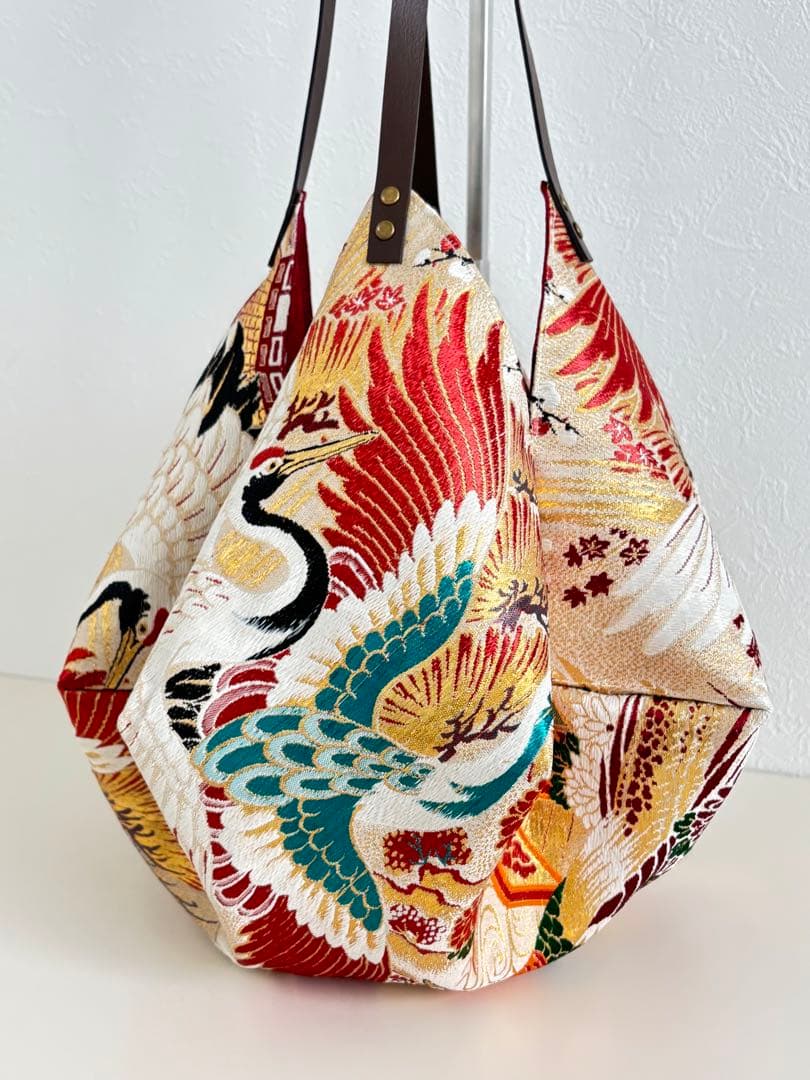 帯リメイクバッグ　あずま袋、風呂敷袋、エコバッグ、ショッピングバッグ、八角バッグ