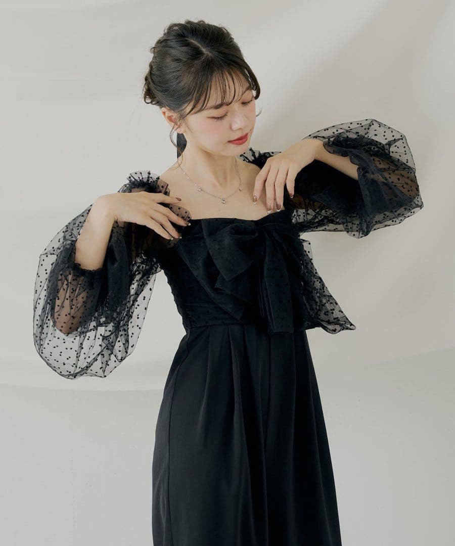 ［同窓会］ブラックドットシースルー袖ドレス風パンツ