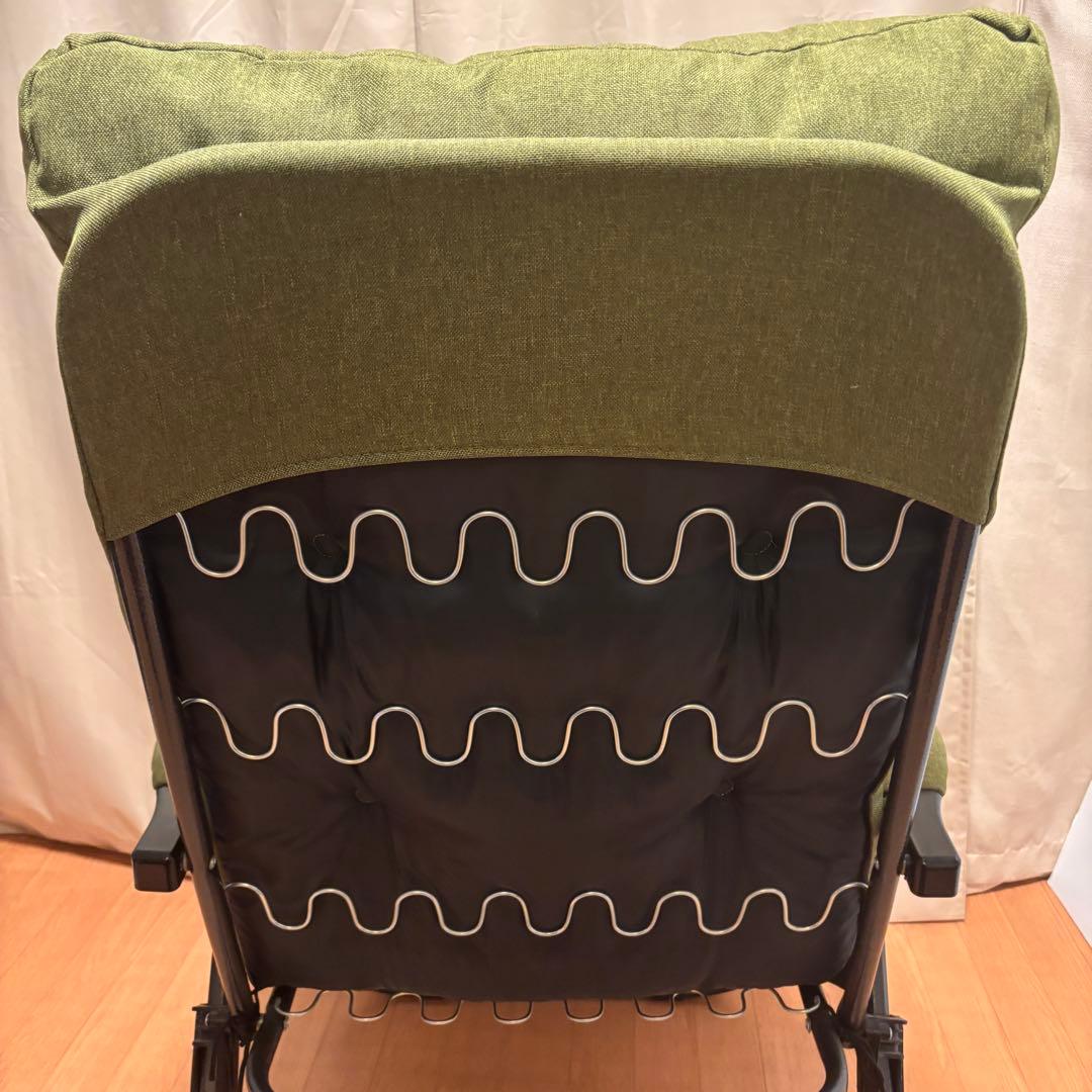 【美品】タック フットレスト付きリクライニングチェア グリーン リラックスチェア