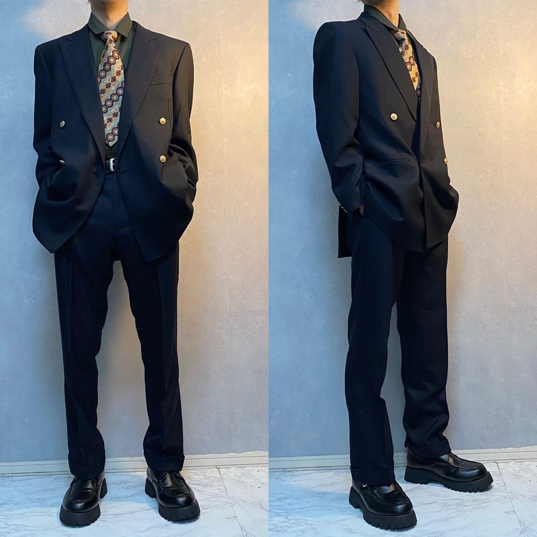 【高級デザイン】Burberry 金ボタン　セットアップ　ダブル　ネイビー