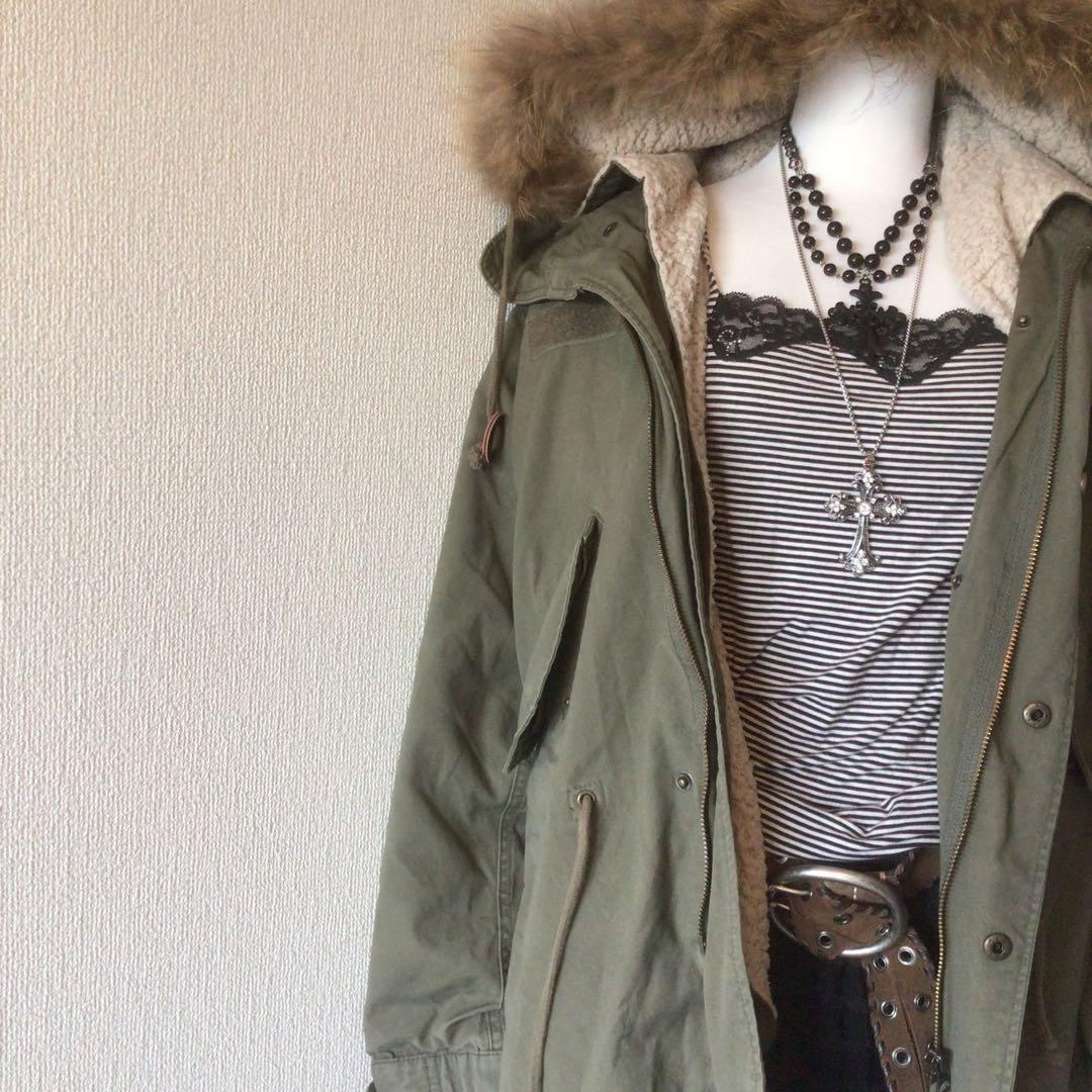 y2k 00s archive グランジフェアリー　ファー付コート　森ガール