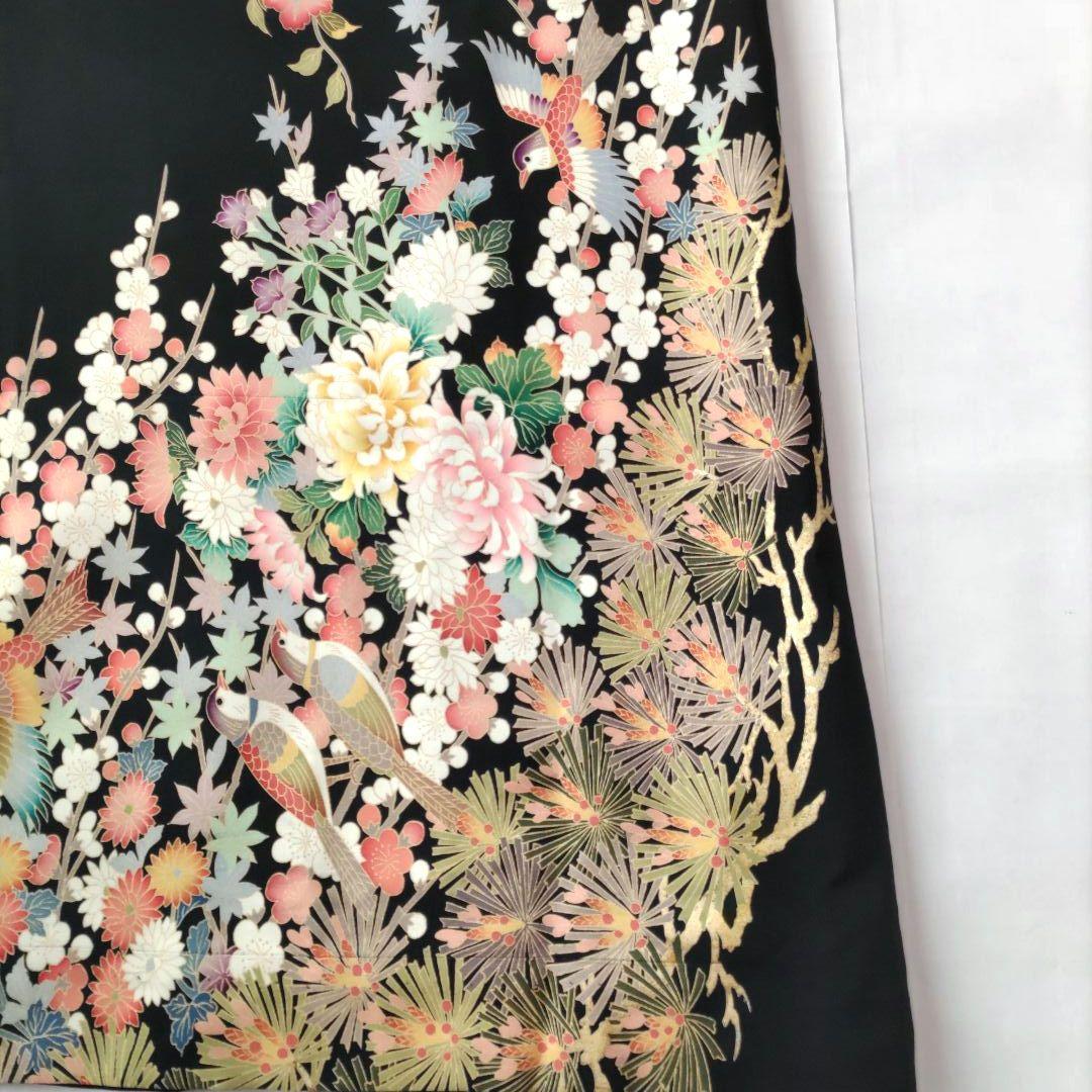 黒留袖リメイク　花鳥柄金刺繍ロングワンピース　ドレス