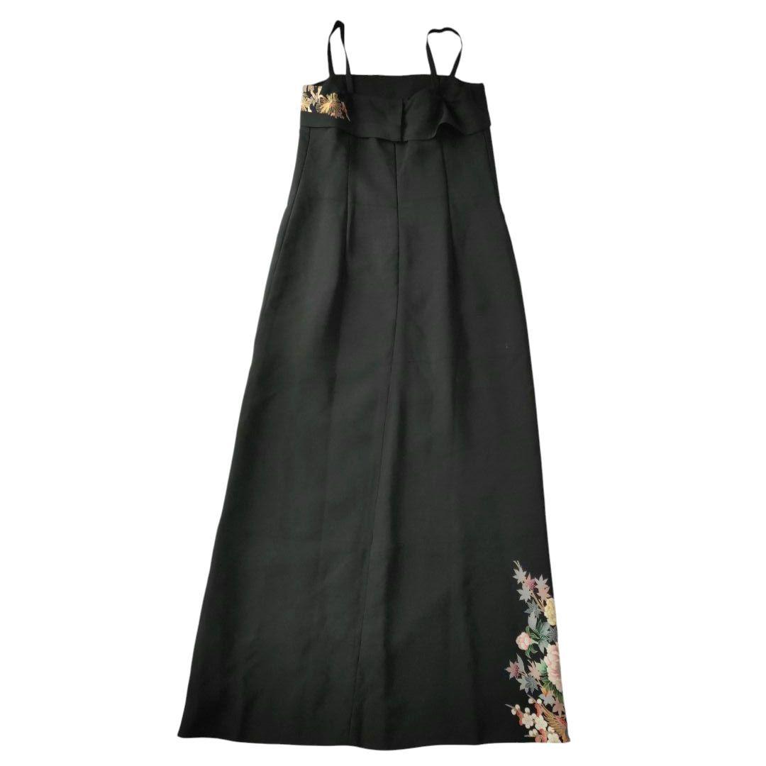 黒留袖リメイク　花鳥柄金刺繍ロングワンピース　ドレス