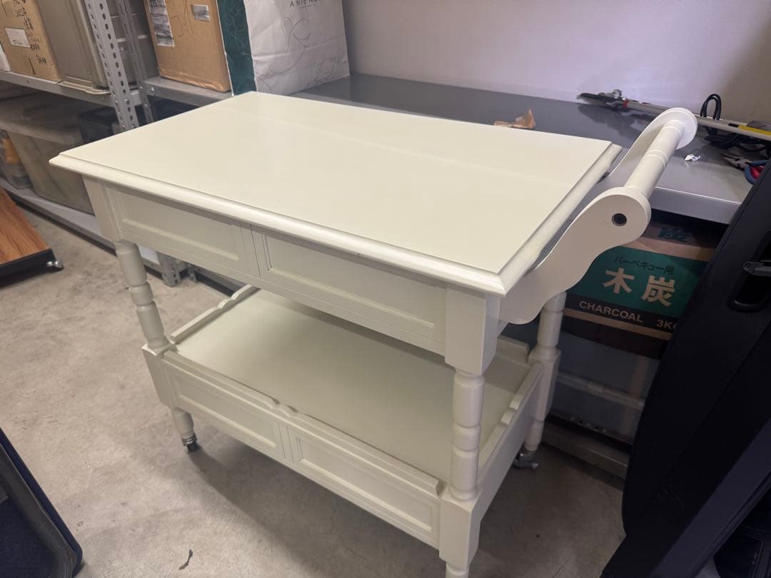 ホワイト木製キッチンワゴン キャスター付き