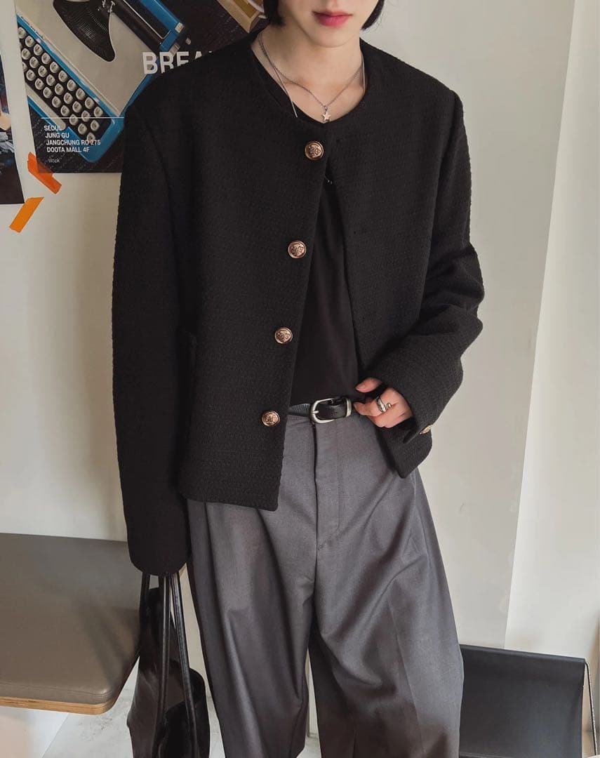 2plan フォールドツイードジャケット 黒