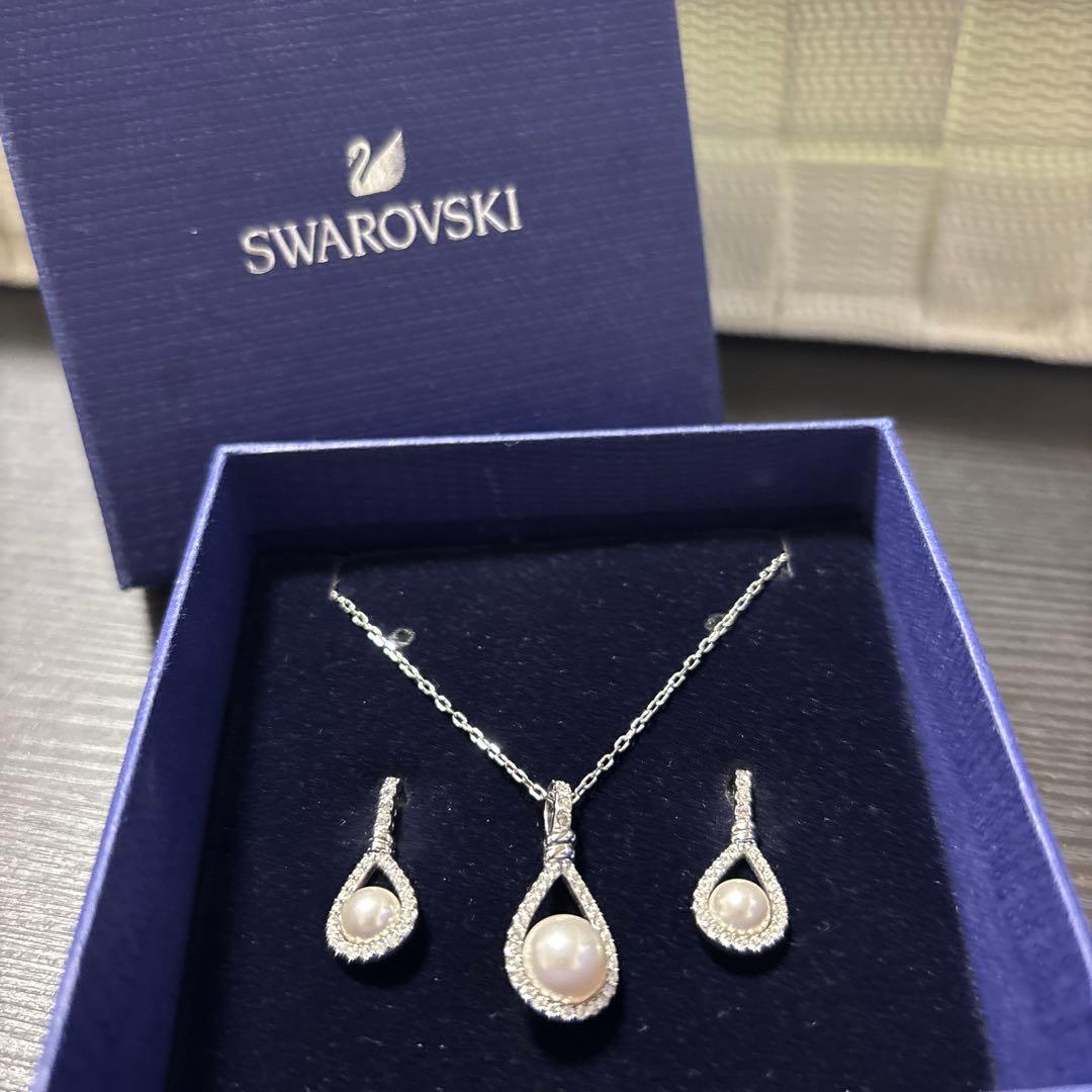 スワロフスキー パール ネックレス ドロップ ピアス セット