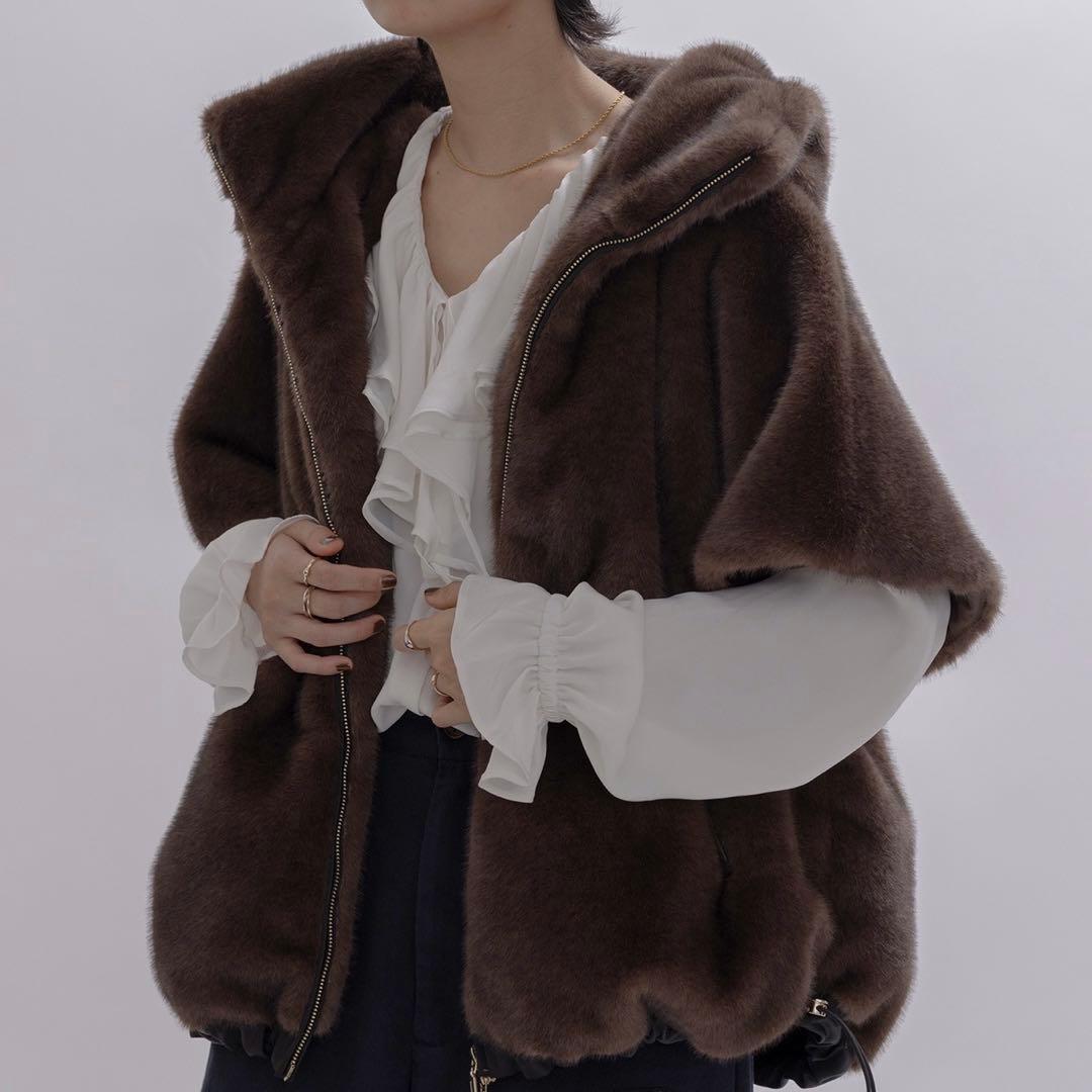 Eimee Law エイミーロウ ミンクライクファーケープ ブラウン