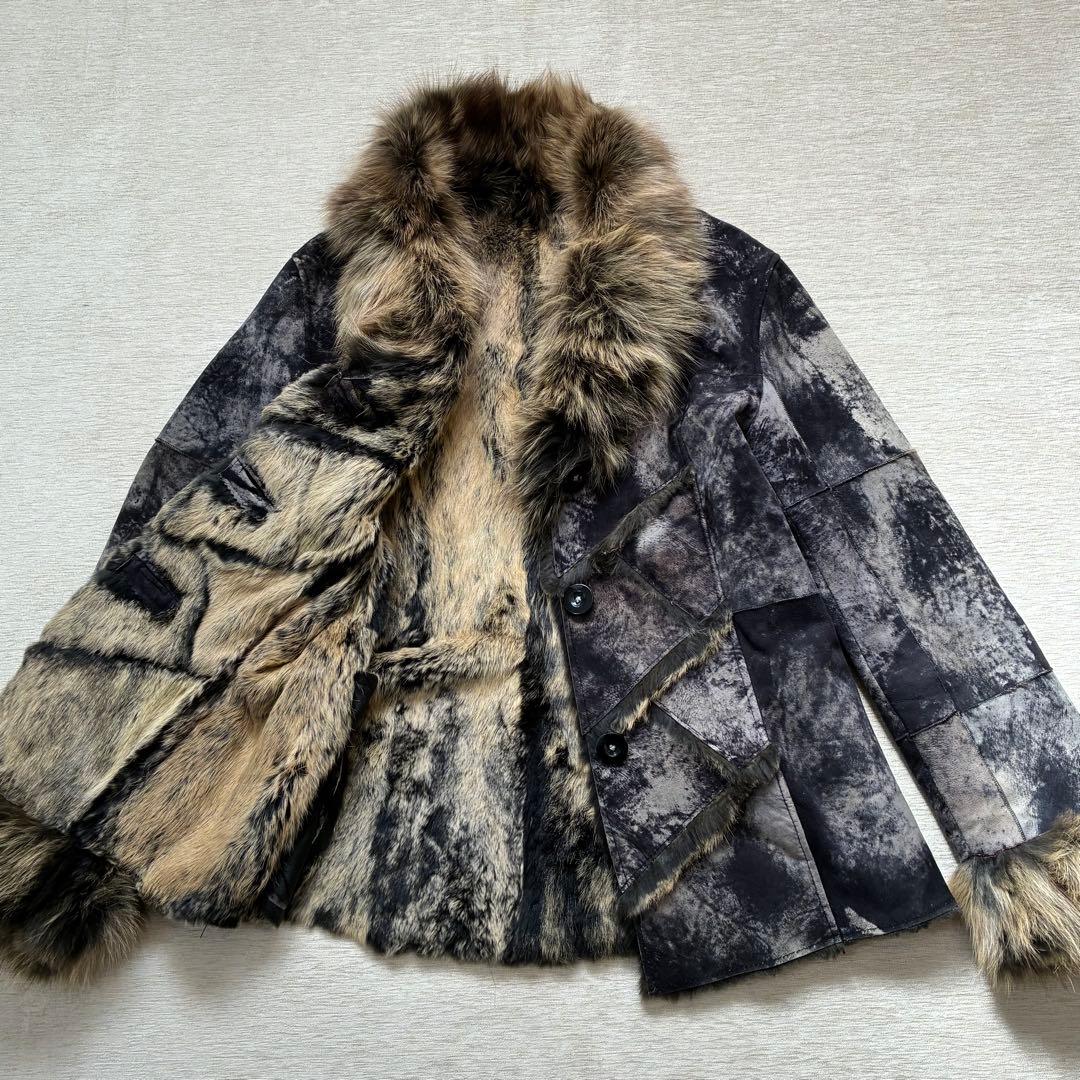 希少 ファーコート　毛皮ジャケット　リアルファー　ブルーフォックス　本革　Y2K