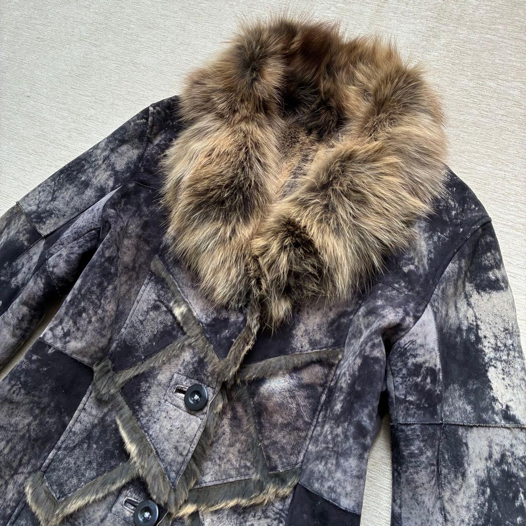 希少 ファーコート　毛皮ジャケット　リアルファー　ブルーフォックス　本革　Y2K