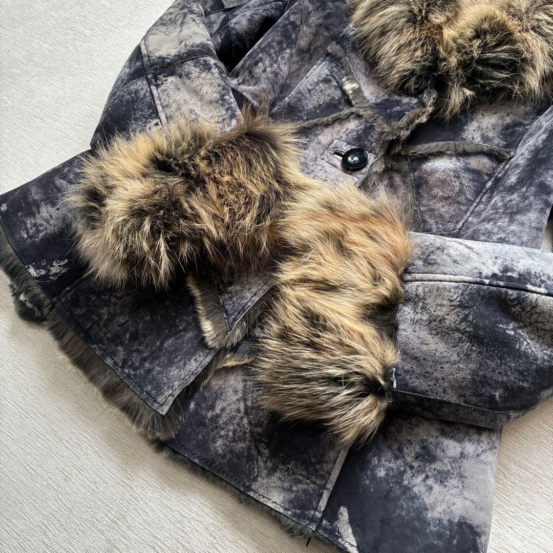 希少 ファーコート　毛皮ジャケット　リアルファー　ブルーフォックス　本革　Y2K