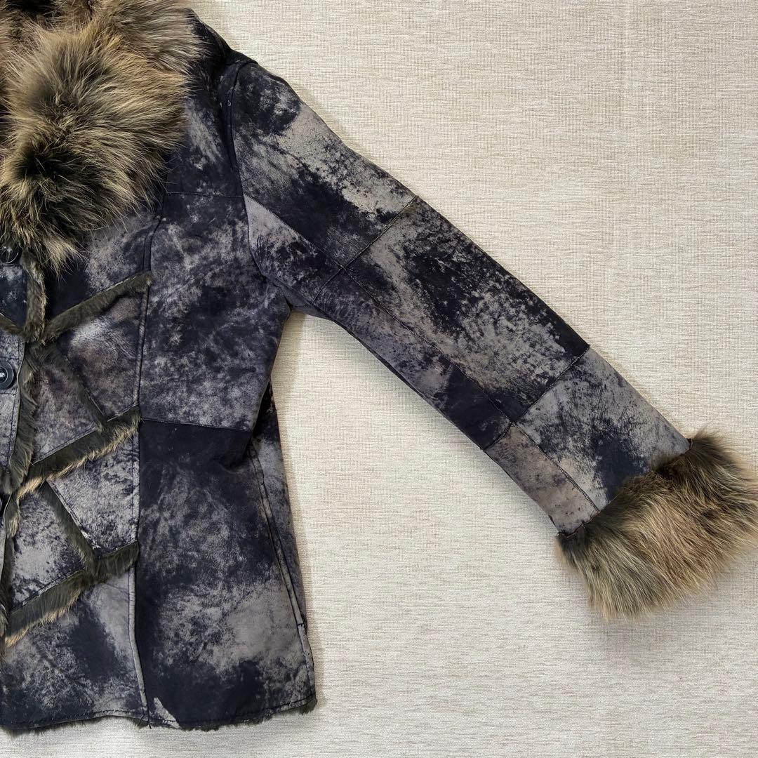 希少 ファーコート　毛皮ジャケット　リアルファー　ブルーフォックス　本革　Y2K