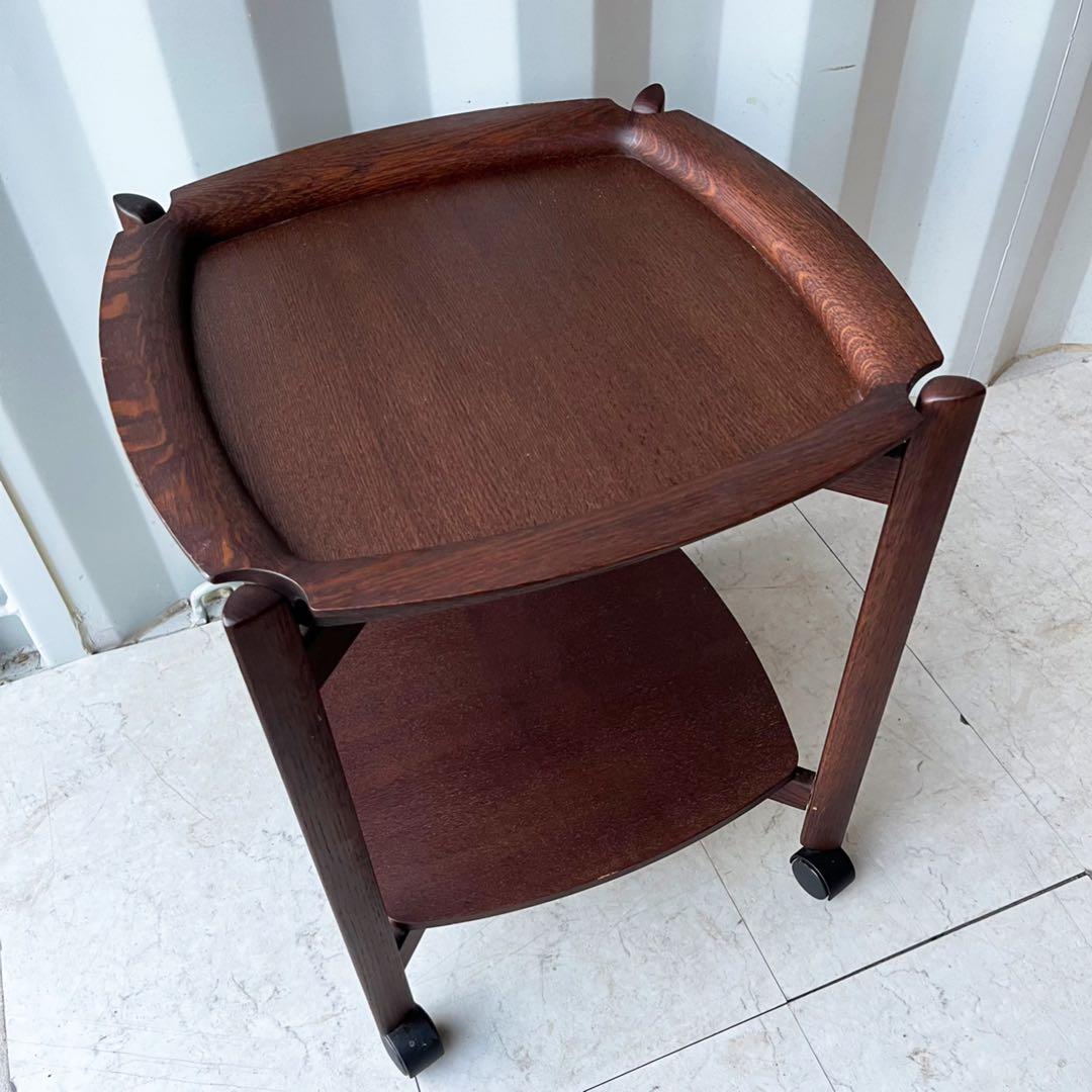 取付無料！カリモク家具 天然木おしゃれアンティークトロリー キャスター付きワゴン