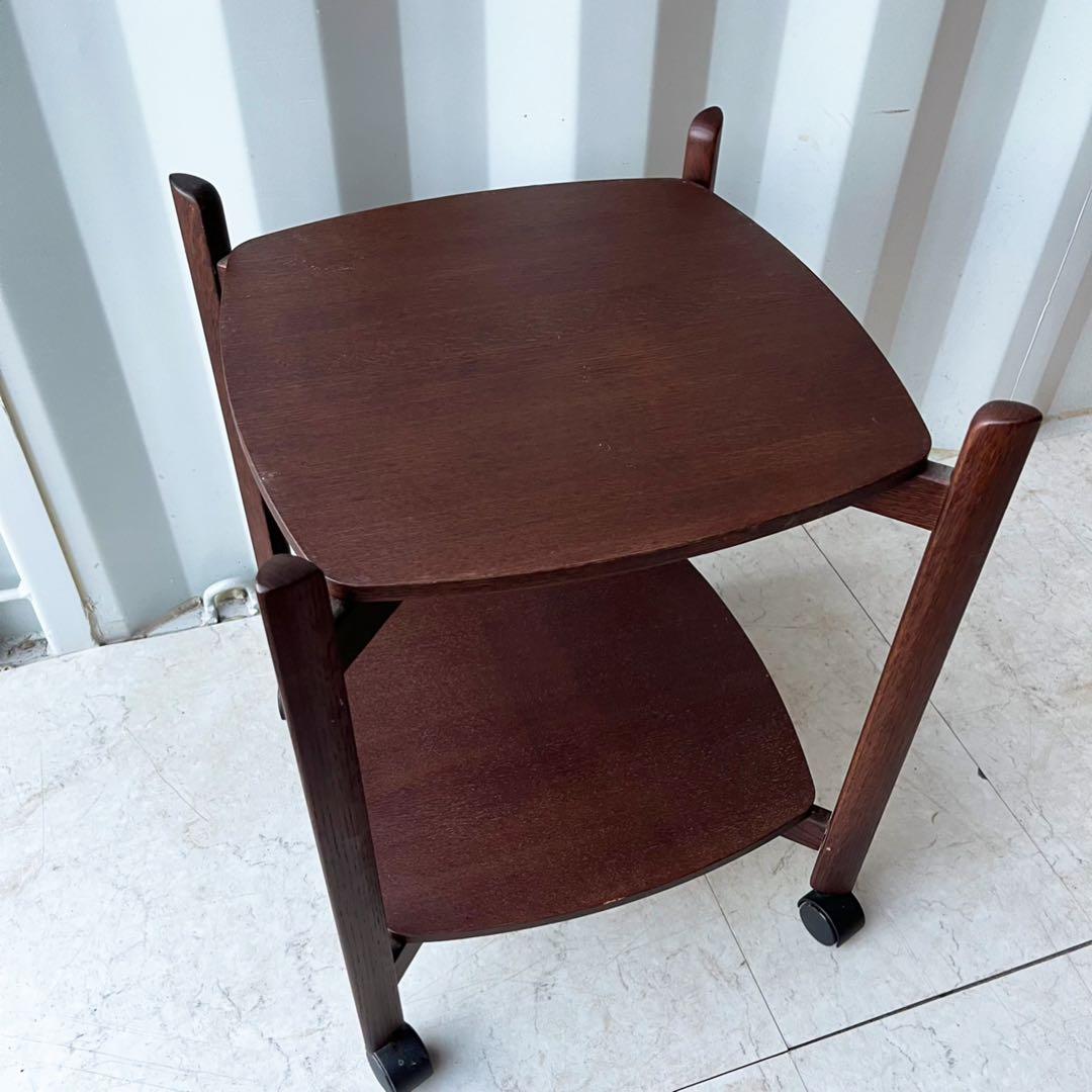 取付無料！カリモク家具 天然木おしゃれアンティークトロリー キャスター付きワゴン