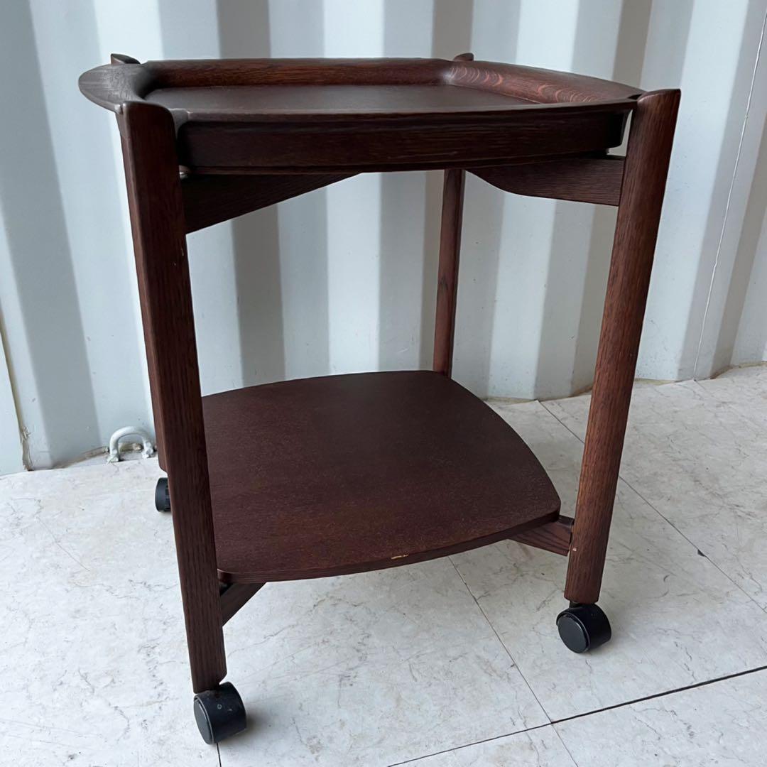 取付無料！カリモク家具 天然木おしゃれアンティークトロリー キャスター付きワゴン