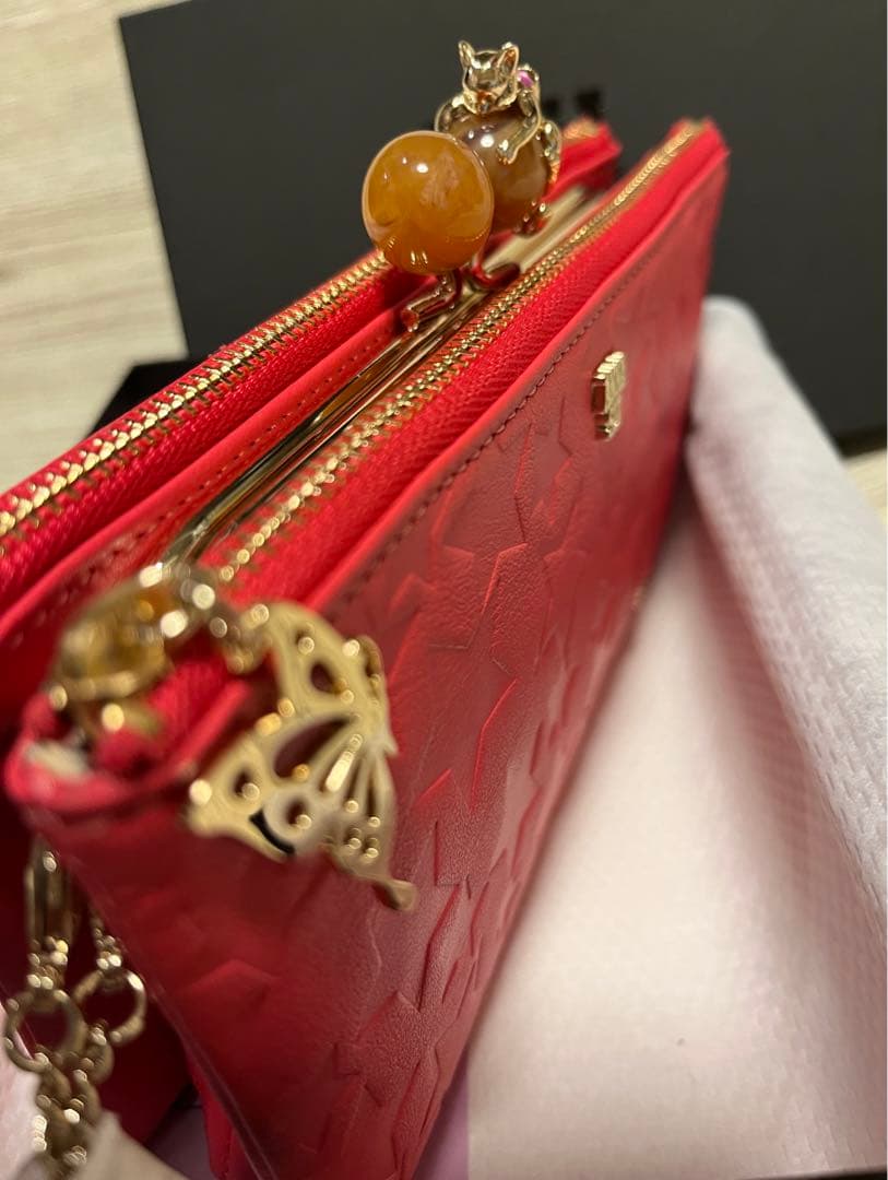 新品　アナスイ　プレイングキャット　猫　がま口財布　チェーンウォレット　ピンク