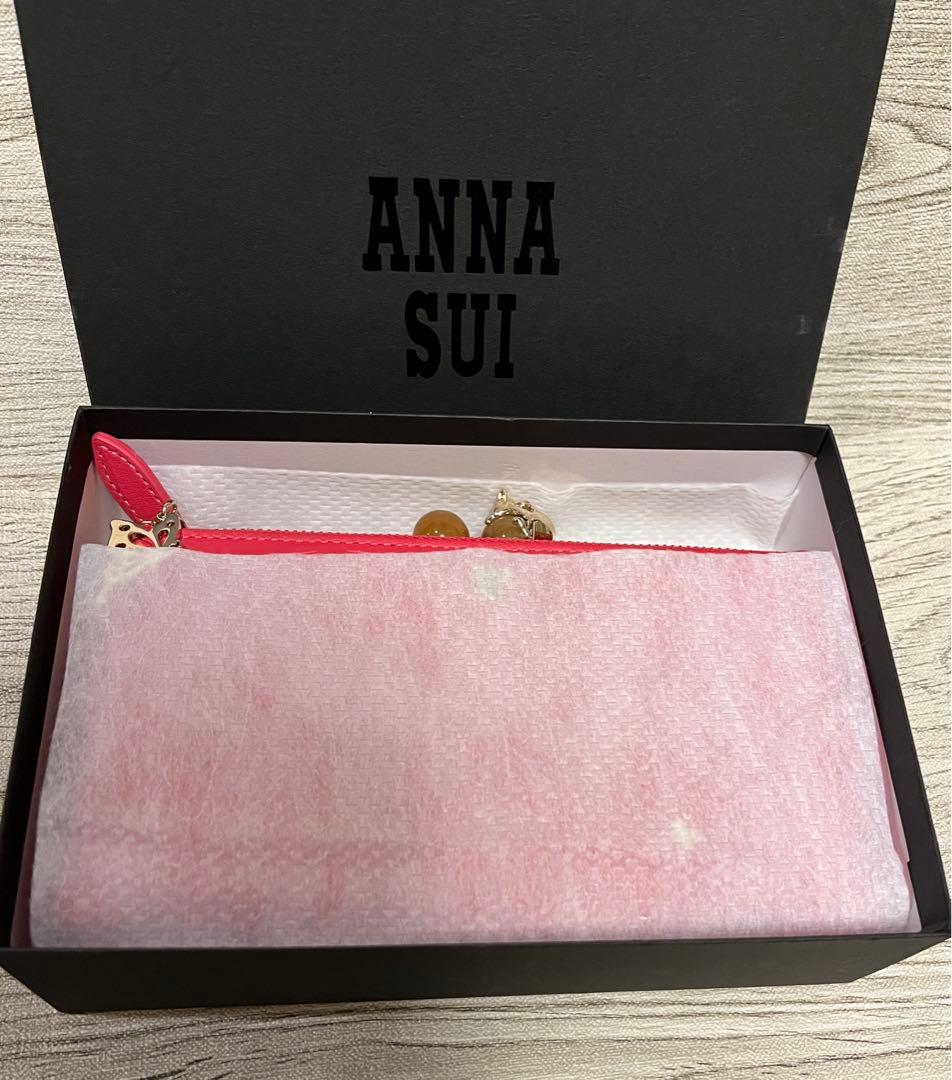 新品　アナスイ　プレイングキャット　猫　がま口財布　チェーンウォレット　ピンク