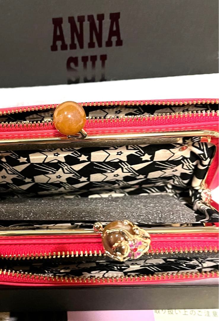 新品　アナスイ　プレイングキャット　猫　がま口財布　チェーンウォレット　ピンク