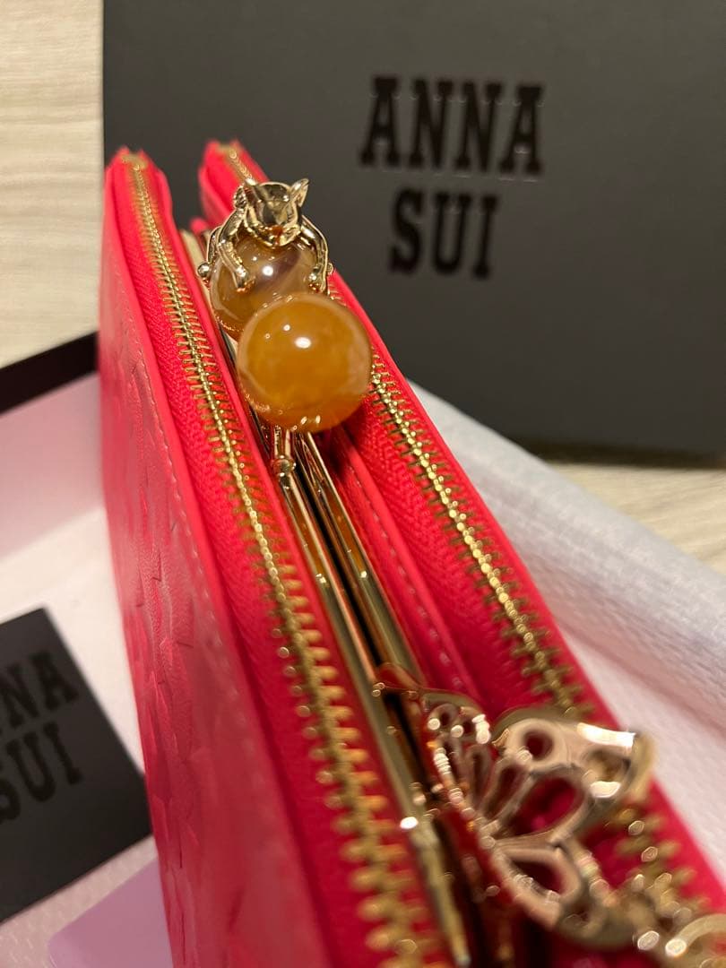 新品　アナスイ　プレイングキャット　猫　がま口財布　チェーンウォレット　ピンク