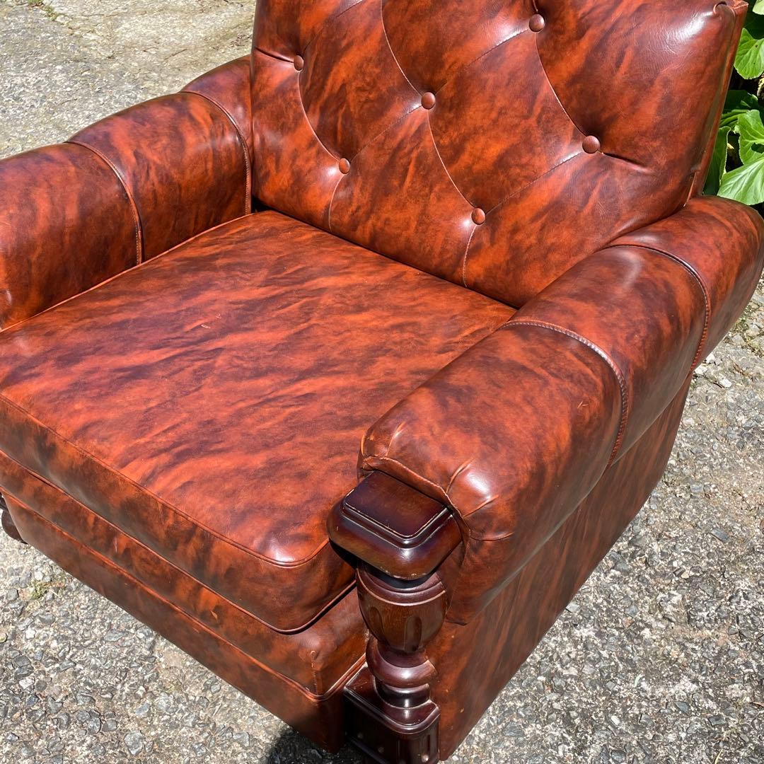 ①オールドカリモク 1人掛け ソファ 1Pソファー マーブル柄 PVC