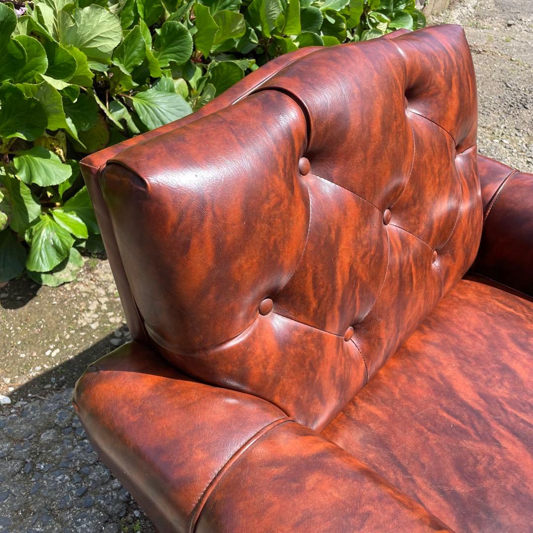 ①オールドカリモク 1人掛け ソファ 1Pソファー マーブル柄 PVC