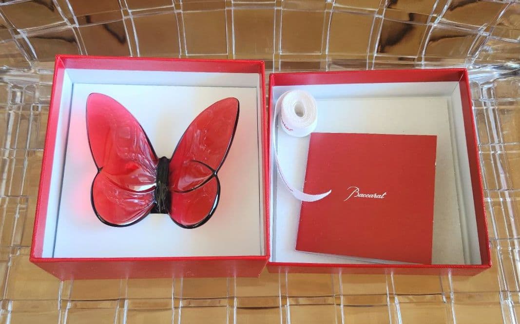 【箱付き美品】バカラ Baccarat ラッキーバタフライ レッド