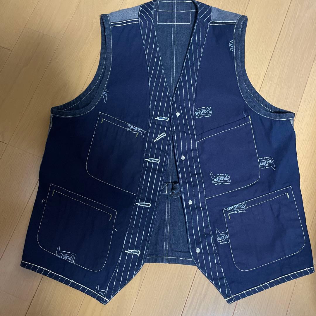 Sugar Cane & Co. 美品　ストライプデニムベスト 42