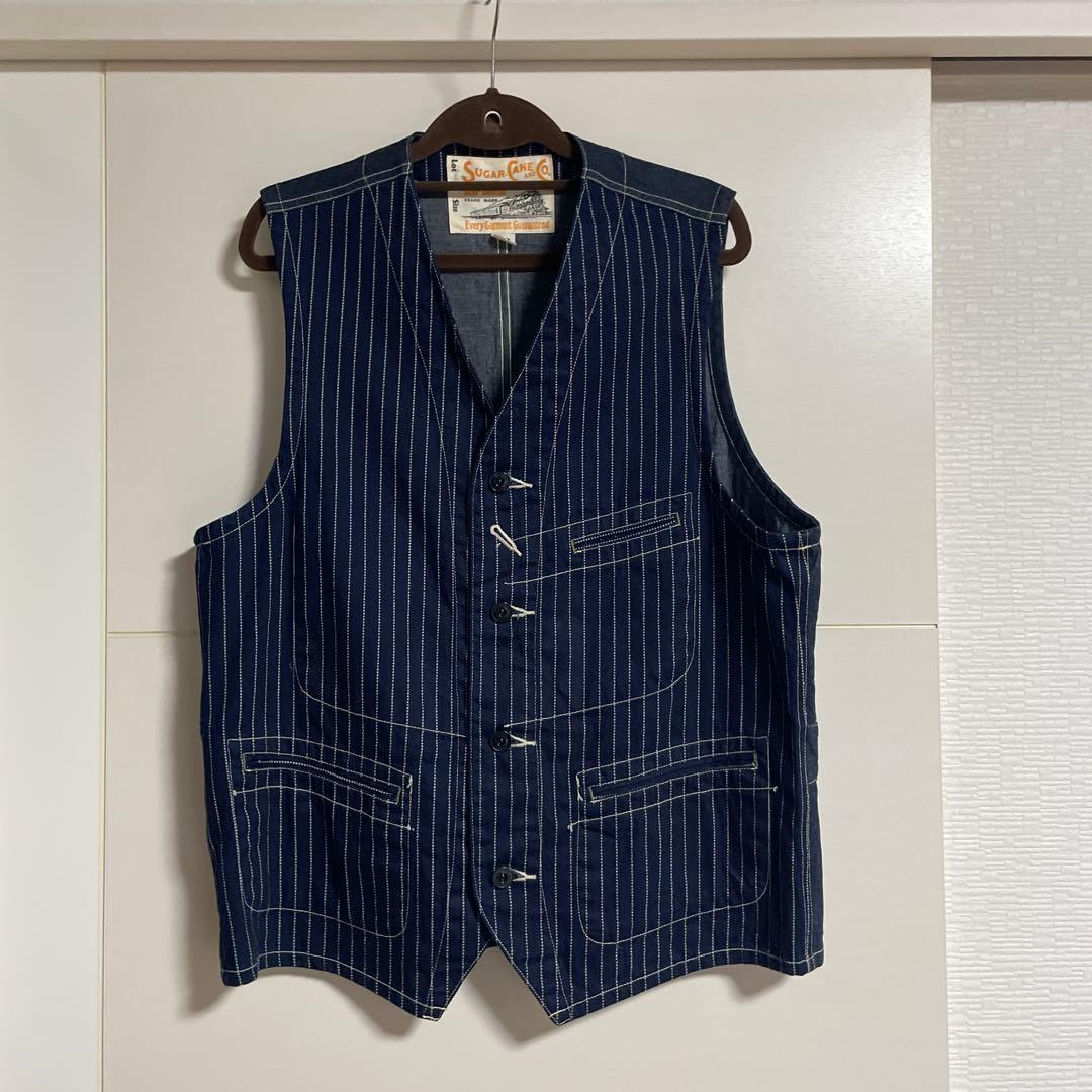 Sugar Cane & Co. 美品　ストライプデニムベスト 42