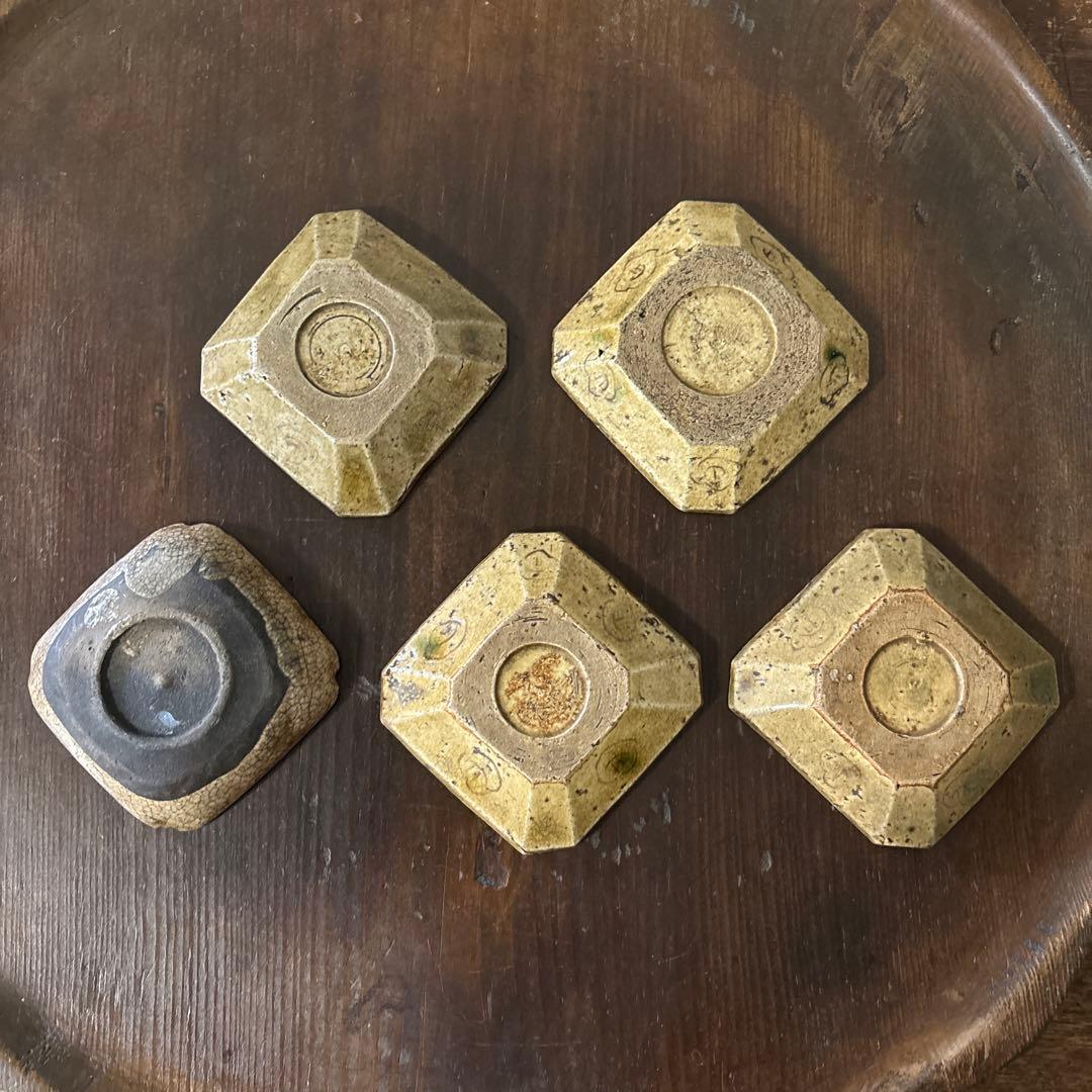 時代黄瀬戸小皿　5点　豆皿　美濃　瀬戸　酒盃　骨董　アンティーク　古道具　李朝