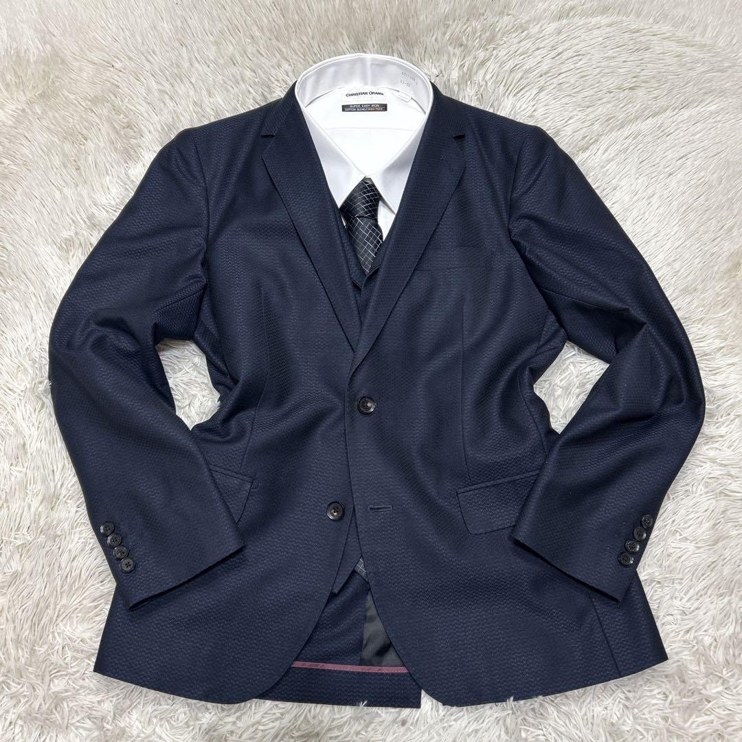 MEN’S TENORAS スリーピース　ビジネススーツ　ヘリンボーン　ネイビー