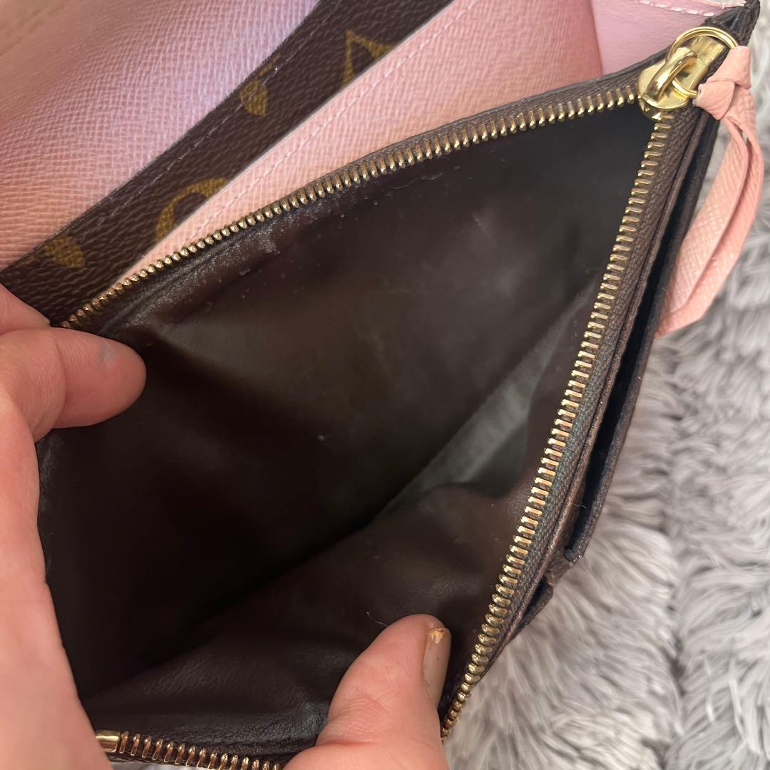 ルイヴィトン　ポルトフォイユ　エミリー　ピンク　モノグラムキャンバス　ブラウン