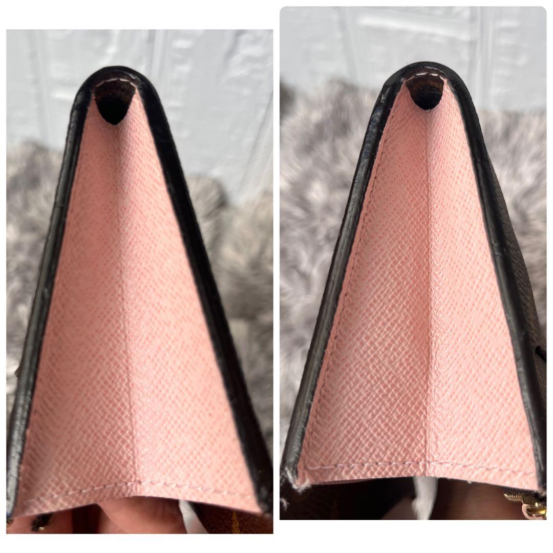 ルイヴィトン　ポルトフォイユ　エミリー　ピンク　モノグラムキャンバス　ブラウン