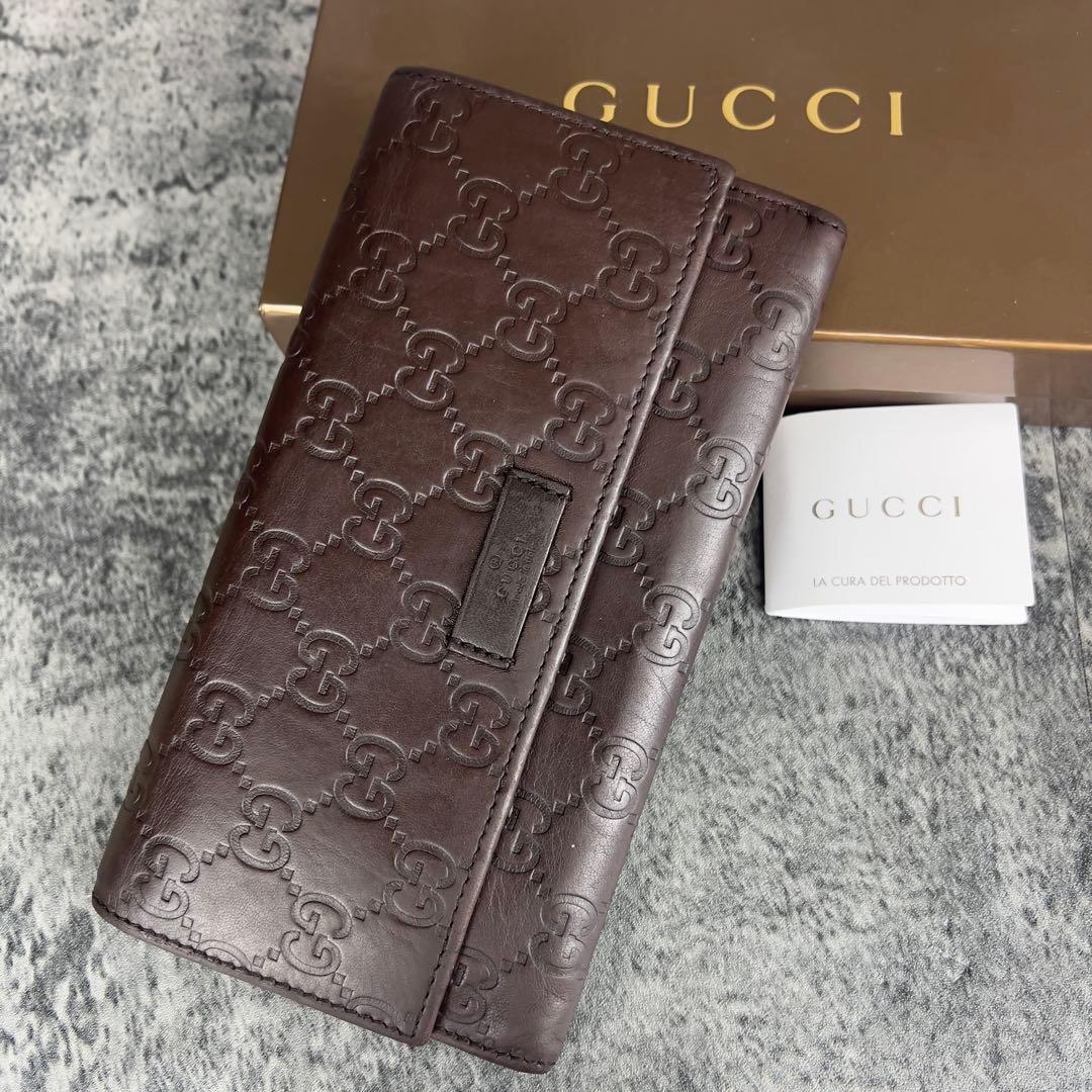GUCCI GGシマ レザー 長財布 ダークブラウン