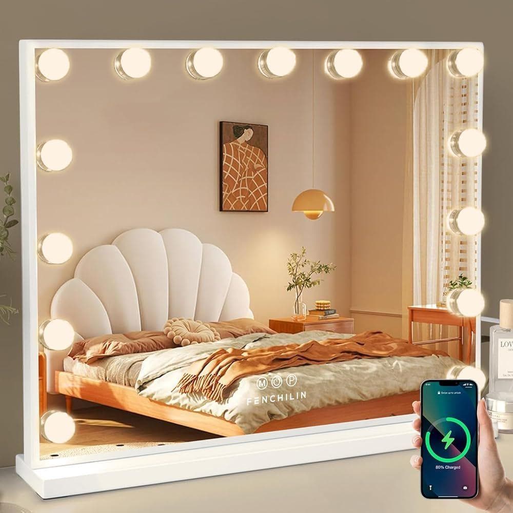 【セシル】化粧鏡 女優ミラー USBポート付き 15個LED電球付き