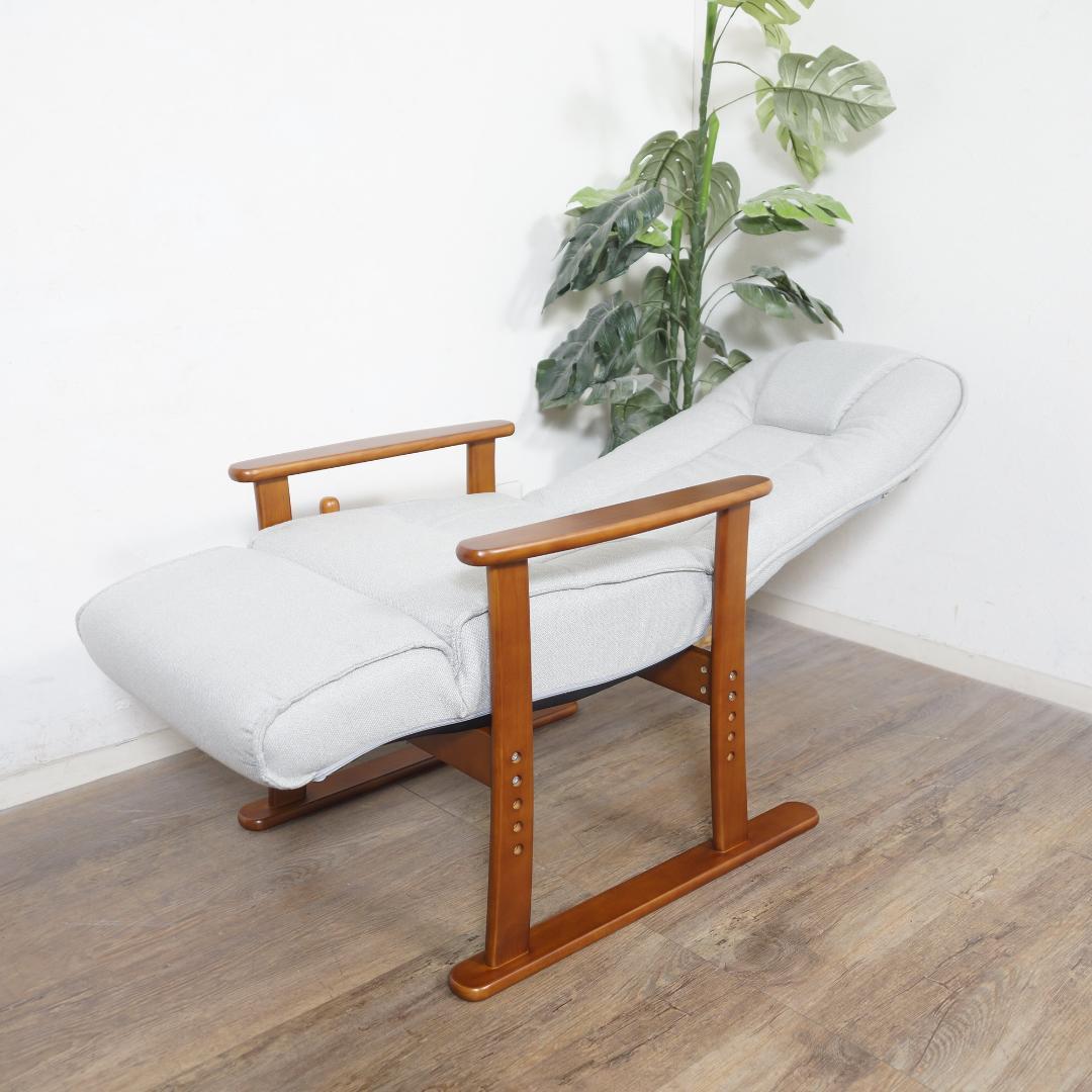 フォロー割【新品】ポケットコイル入り高座椅子リクライニングチェア 天然木フレーム