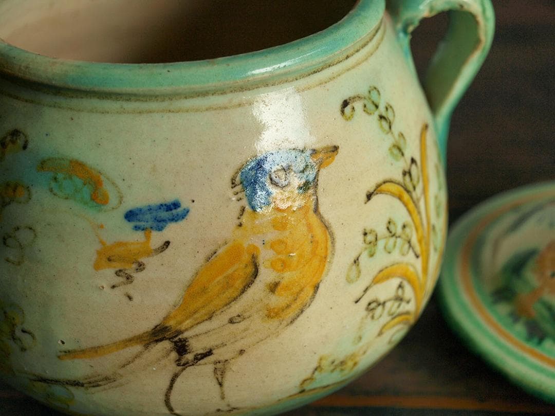 ウサギの模様の陶器のポット タラベラ カップ 古陶 ジャムポット/J663