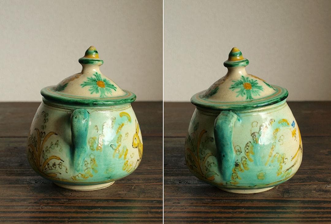 ウサギの模様の陶器のポット タラベラ カップ 古陶 ジャムポット/J663