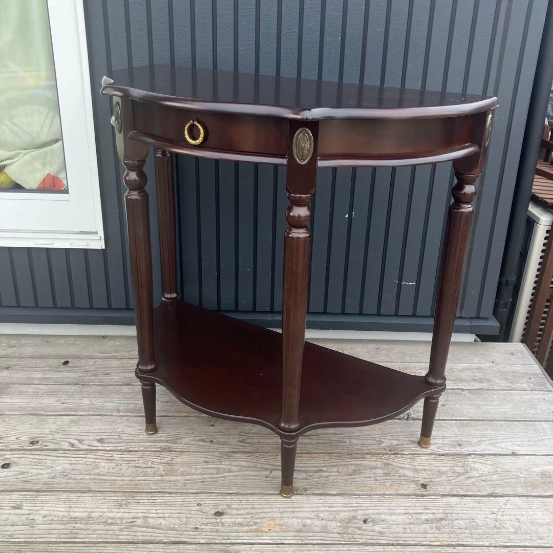 北欧レトロ アンティーク 半月型 木製コンソールテーブル サイドテーブル 古家具