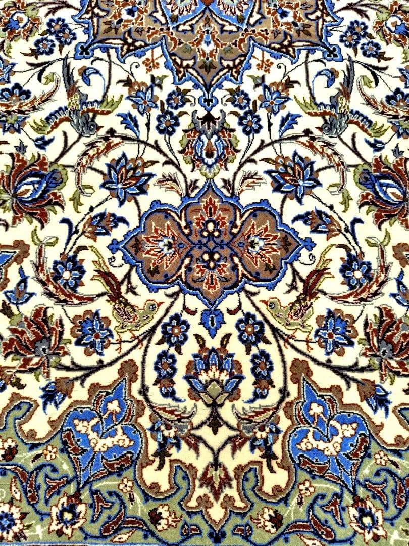 【アースカラーなアラベスク】ペルシャ絨毯　シルク手織りヴィンテージ　カフェオレ