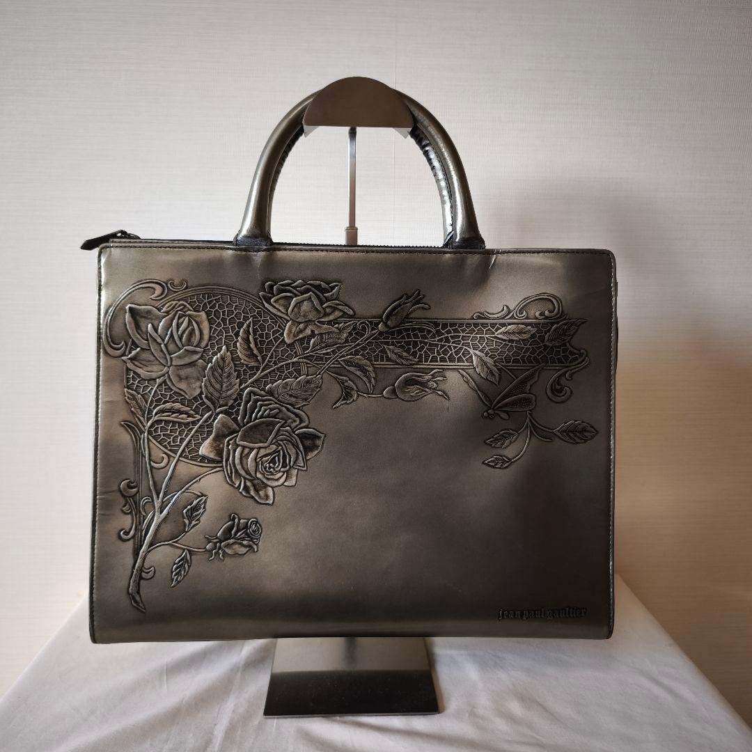 ジャンポールゴルチエ ニューローズ 薔薇 エンボス レザーバッグ
