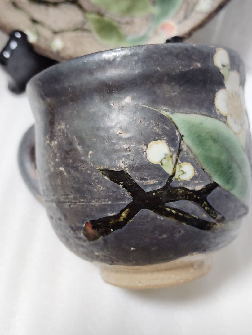 京焼　清水焼　陶葊　陶あん　椿と梅　カップ＆ソーサー　ペア