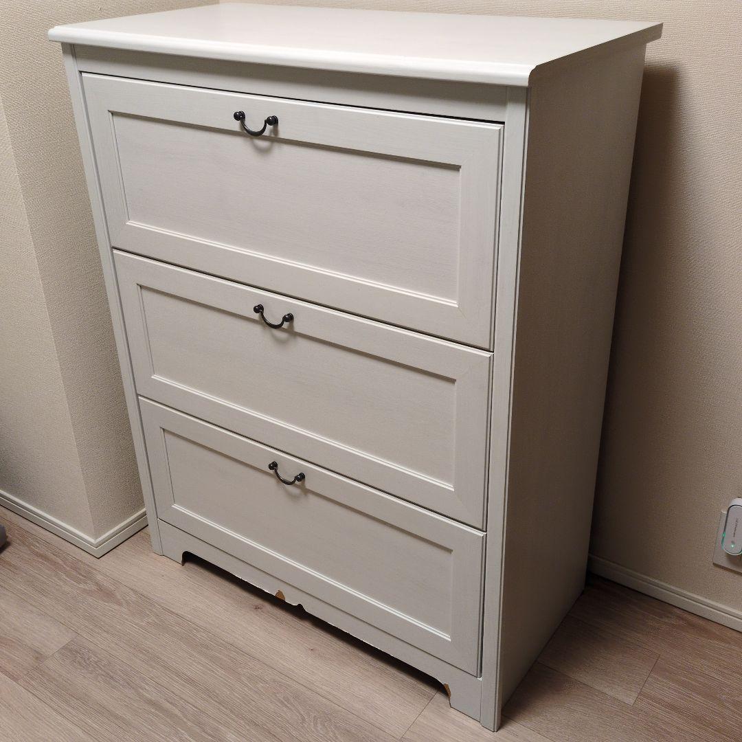 姫　　ホワイト 木製 3段チェスト