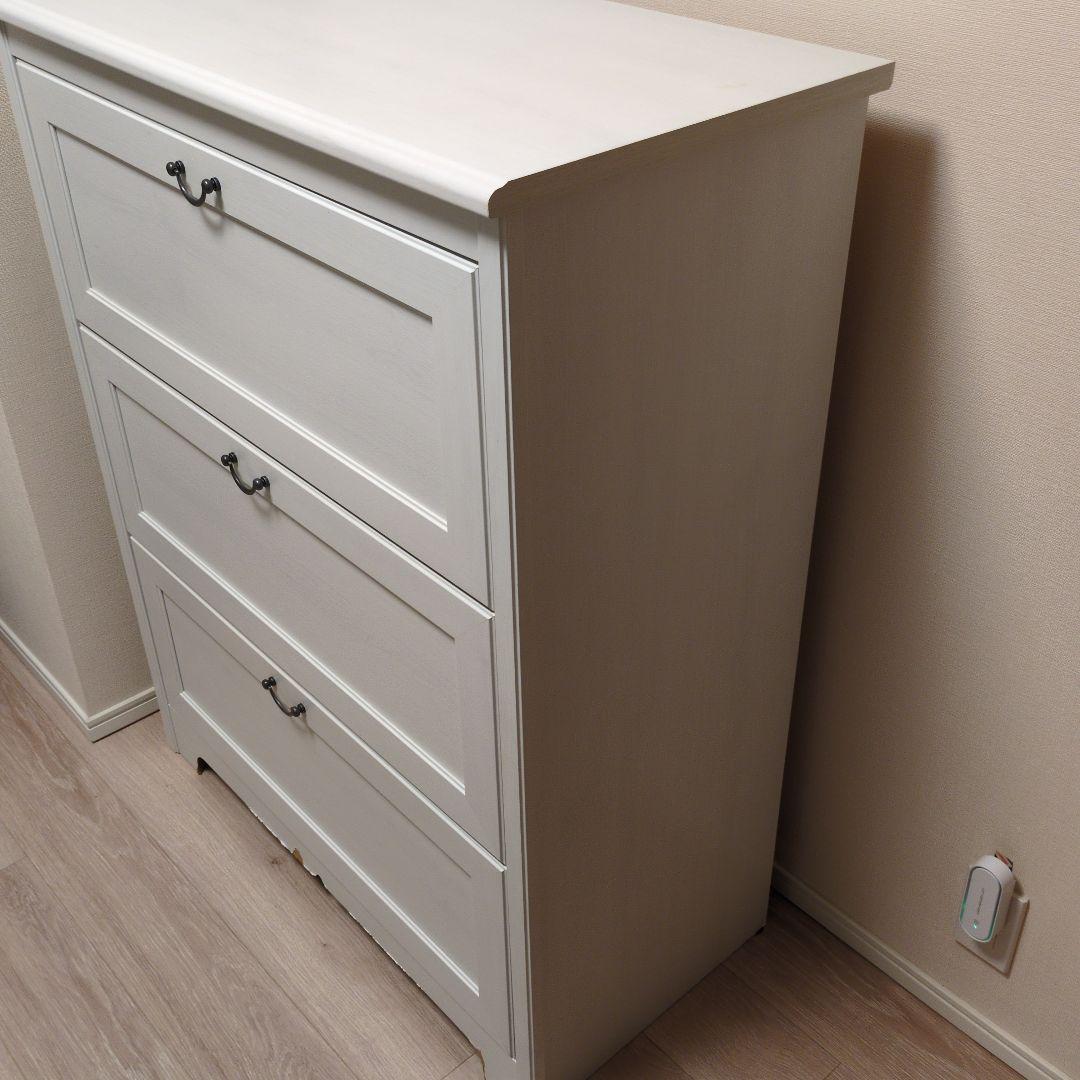 姫　　ホワイト 木製 3段チェスト