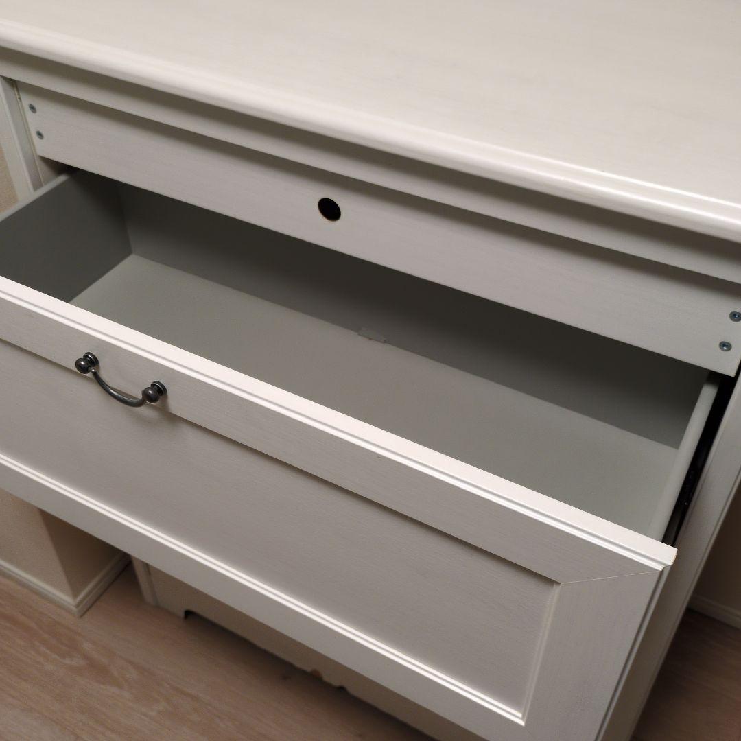 姫　　ホワイト 木製 3段チェスト