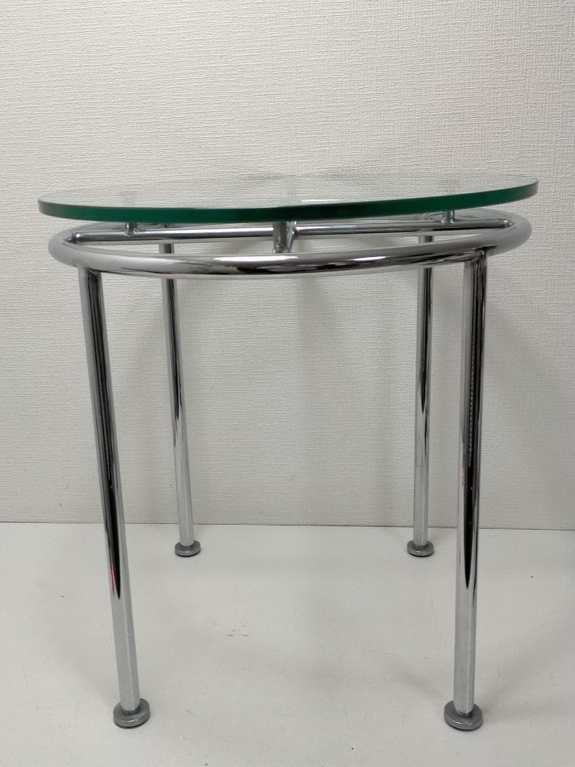 ガラスサイドテーブル 丸型 強化ガラス クロム脚 　北欧風　250808-2Y