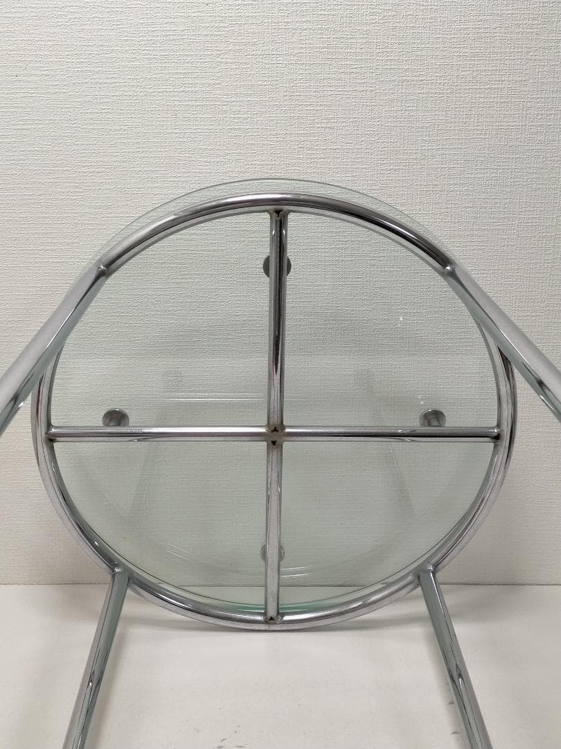 ガラスサイドテーブル 丸型 強化ガラス クロム脚 　北欧風　250808-2Y